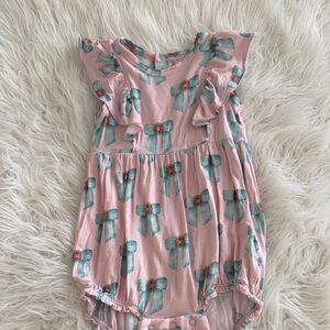 Posh Peanut Pink Romper with Blue Bow Design